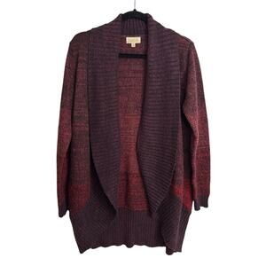 ModCloth Cardigan Womens Large Burgundy Plum Marled Open Front Waterfall Chunky